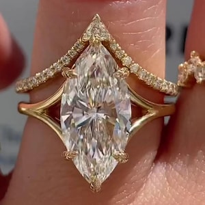 4 CT Marquise Cut Diamond Ring Set, Bridal Ring Set, Engagement Ring Set, Wedding Anniversary Ring Set, Solitaire Ring, Solid Gold Ring Set