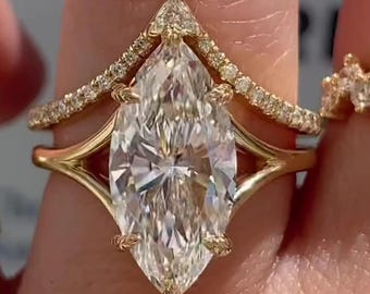 4 CT Marquise Cut Diamantring Set, Brautring Set, Verlobungsring Set, Hochzeitsjubiläum Ring Set, Solitärring, Solid Gold Ring Set