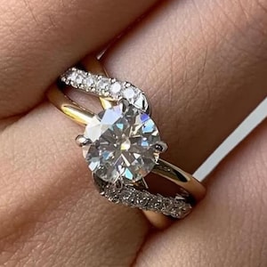 1CT Round Cut Moissanite Diamond Ring Set, Engagement Ring Set, Wedding Anniversary Ring Set, Solitaire Ring Set, Solid Gold Ring Set Gift