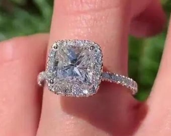 3ct Princess Cut Moissanite Verlobungsring Halo Ehering Pave Set Band Prinzessin Halo Ring Jubiläumsgeschenk Ring für Frauen
