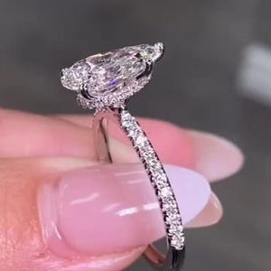 3 CT Vintage Pear shaped Moissanite Engagement Ring, Pear Cut Unique 14k White Gold Halo Ring, Wedding Ring Anniversary, Ring Proposal Ring.