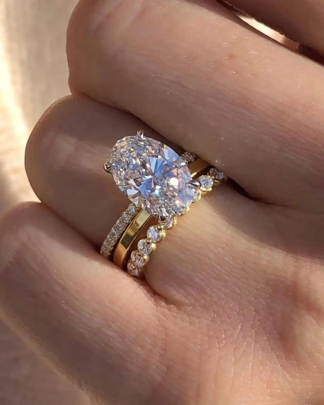 3CT Oval Cut Moissanite Engagement Ring Set, 14K Solid Gold Bridal Ring ...