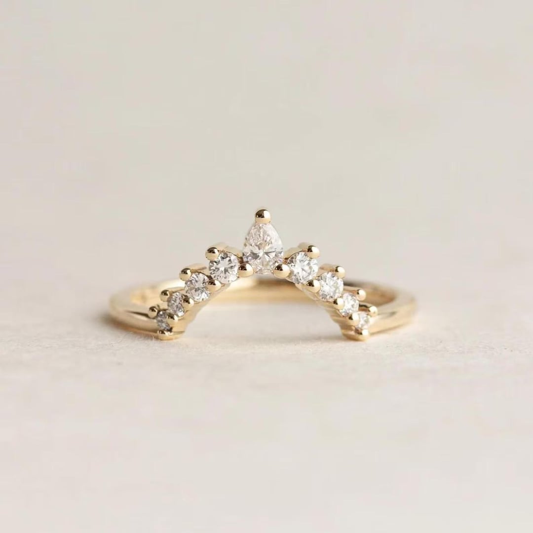 Round & Pear Cut Moissanite U Shaped Stack Wedding Ring, Minimalist ...