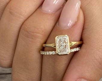 14k Gelbgold Braut Set Ring für Frauen Pave set Ehering Ring Geschenk für Sie 2 CT strahlende CUT Moissanite Lünette Set für Verlobungsring