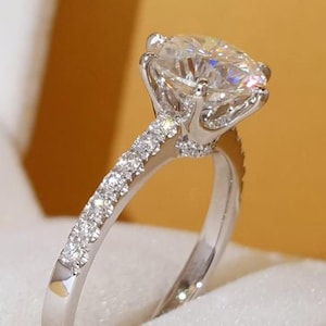 2 Ct Moissanite Ring, Round Brilliant Cut Wedding Ring, Stimulant Diamond Ring, Round Solitaire Ring, Pave Set Diamond Ring, CZ Diamond Ring