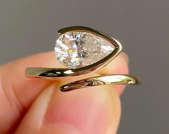 2 CT Moissanite Pear Cut Diamond Ring, Wedding Anniversary Ring, Engagement Ring, Solid Gold Ring, 10k 14k 18k Solid Gold Ring For Women