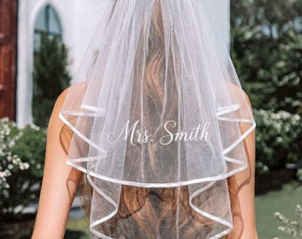 Personalized Bridal Veil, Custom Embroidered Bride Veil for Bachelorette Party, Future Mrs Veil, Bridal Shower Gift, Hen Party Accessories