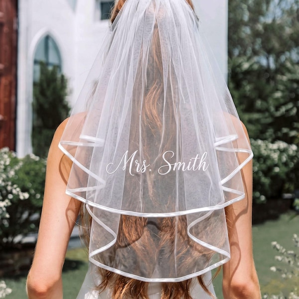Personalized Bridal Veil, Custom Embroidered Bride Veil for Bachelorette Party, Future Mrs Veil, Bridal Shower Gift, Hen Party Accessories