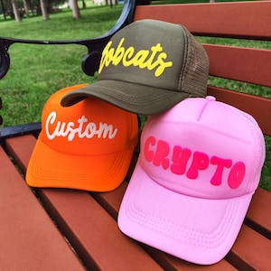 Custom Puff Hat, Custom Puff Trucker Hat, Custom Cursive Hat, Puff Print Team Name Hat, Foam Trucker Hat, 3D Puff Print Hat