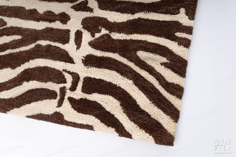 Espresso Zebra Pattern Hand Tufted Wool Rug for Living Room Bedroom ...
