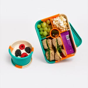 Silicone Bento Lunch Box & Snack Pot Set | 5 Compartment Kids Lunch Box | BPA-Free | Leak-Resistant | Dishwasher Safe