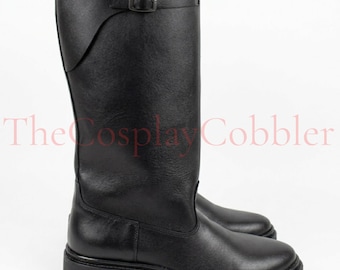 Botas de oficial imperial de Star Wars de horma ancha, calzado de cosplay de cuero negro personalizado, disfraz de ciencia ficción hecho a mano, todas las tallas incluidas las tallas grandes.