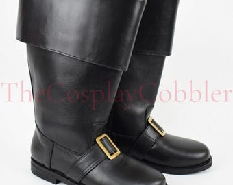 Botas de disfraz de Papá Noel, calzado de cuero negro para cosplay de Halloween, botas de teatro navideñas hechas a mano, Papá Noel navideño