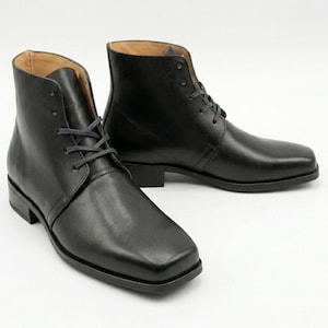 Black Genuine Leather Colonial Lace-Up Ankle Boots, 18th-19th Century American, Reenactment LARP Cosplay, Historical Costume Footwear