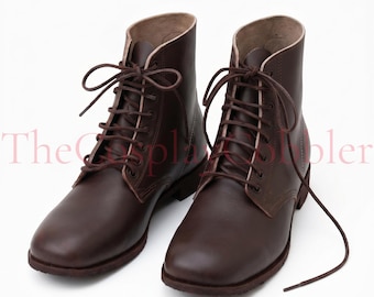 Botines de cuero marrón, botas de trabajo victorianas del siglo XIX, botas de recreación histórica de soldados confederados de la Guerra Civil.