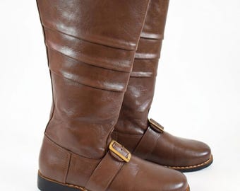 Brown Leather Santa Boots, Genuine Leather Christmas Costume