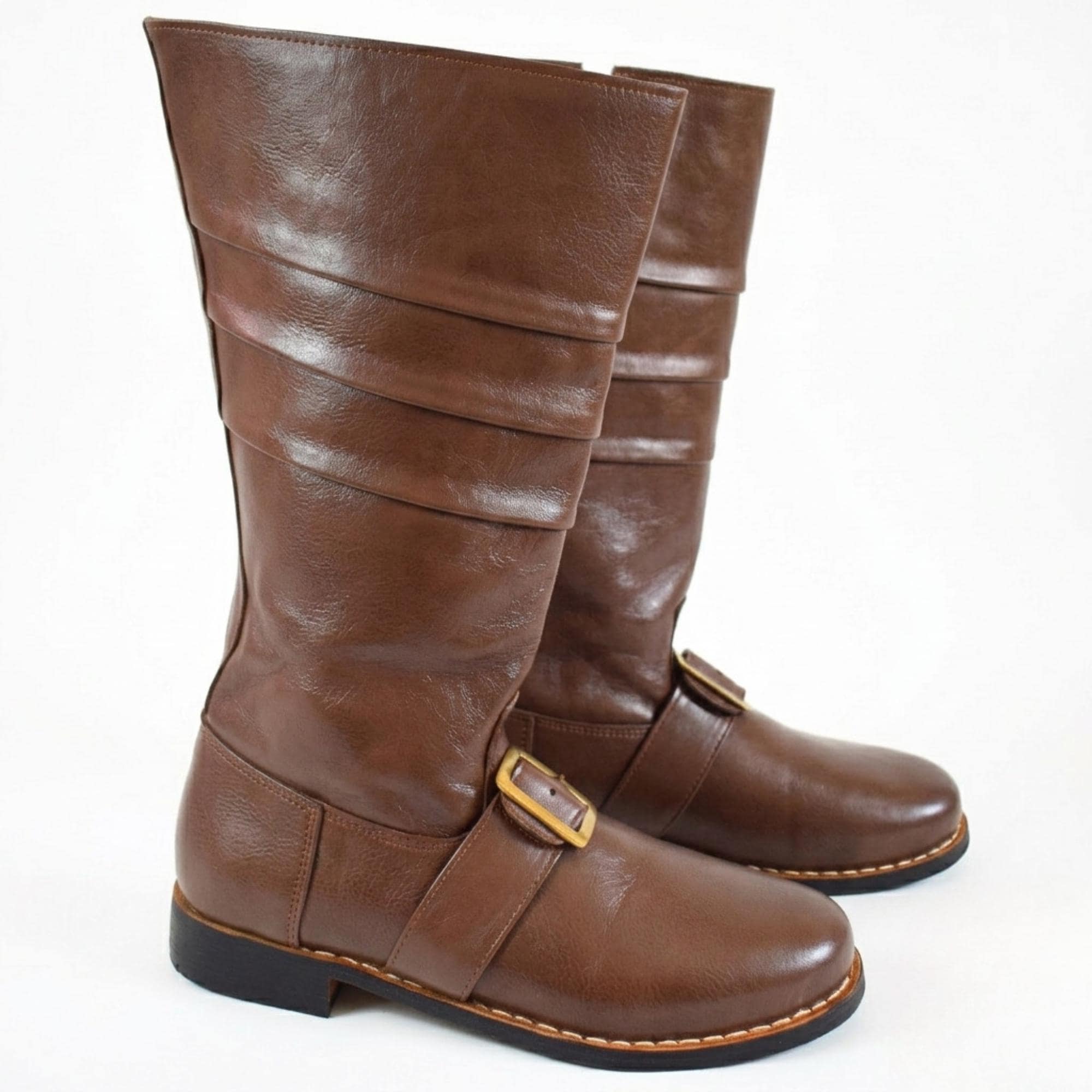 Brown Leather Santa Boots, Genuine Leather Christmas Costume