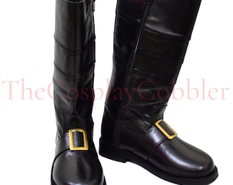 Botas de Papá Noel de cuero negro, calzado navideño hecho a mano, botas profesionales para intérpretes de Papá Noel, todas las tallas de ajuste ancho.