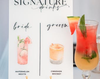 Custom Signature Drink Acrylic Sign | Wedding Bar Menu Sign | Personalized Cocktail Sign for Reception, Party, Event, or Birthday