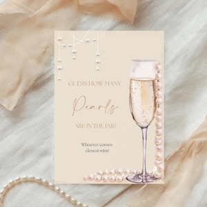 Bridal Shower Game Template How Many Pearls in the Jar Printable | 3x5 Guess Cards & Sign | Instant Download | Elegant Wedding Game