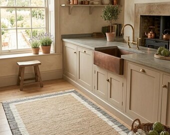 Sandstone Border Hand Woven Wool Dhurrie