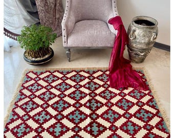 Crimson Lattice Heritage Dhurrie