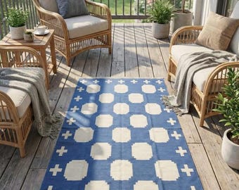 Indigo Harmony Wool Dhurrie