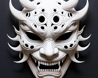 3D Printed Japanese Demon Oni Mask | Wearable Full-Face | Cosplay or Display Piece