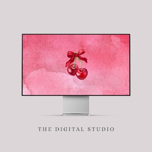 Vintage Cherry Coquette Desktop Wallpaper Abstract Gradient Bow Background (Computer, Laptop & Desktop) Digital Download