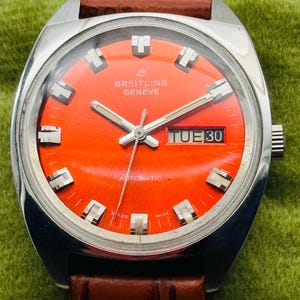 1980&#39;s Vintage Breitling 17 Jewels Automatic day date Wrist Watch. Gift for him, Swiss watch, Highly collectible watch,swiss movement