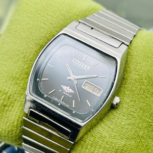 Vintage 1990 Citizen Automatic Day-Date Japanese Men's Wrist Watch Black Dial, Handmade Repainted Dial Ref 8200