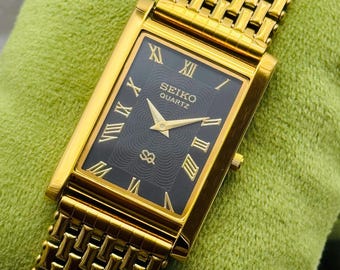 レトロ 1987 セイコー タンク ローマ数字ダイヤル ゴールドトーン