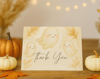 ベビーシャワーのサンキューカードテンプレート、Little Boo Is Due、編集可能なCanvaノート、印刷可能なベビーシャワーの感謝状