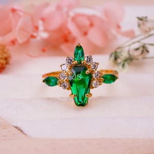 Green Onyx Gold Ring, Marquise CZ Statement Ring, Vintage Style Jewelry, Gift for Her, Handmade Gemstone Ring,Cocktail Jewelry Gift For Love