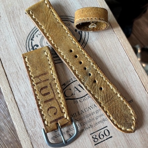 22mm Handmade Light Brown Tan Vintage “Hutch” Baseball Glove Leather Watch Strap or Apple Watch Strap