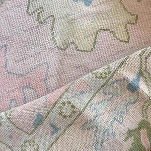 Vintage Oushak Rug 9x12, cute pink area rug ivory border, Handmade Wool Rug for bedroom living room Contemporary turkish oushak rug 8x10