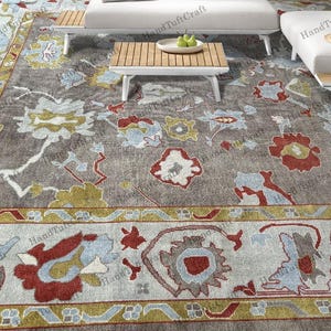 Hand Knotted Wool Oushak Area Rug Lt Brown & Soft Grey Luxury Rug Living Room Bedroom, Office Decor 13&#39;x13&#39; Ready To Ship