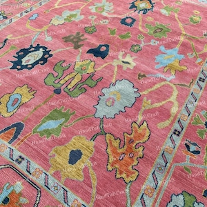 Pink Oushak Style Hand Knotted Rug 5x8, 6x9, 8x10, 9x12, 10x14, ft Handmade Rugs For Living Room ,Hall, Kitchen, Bedroom Rug, Antique Rug