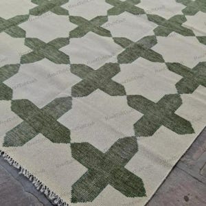 Hand Knotted Rug Off White And Green Turkish Knott Rug Modern Oushak Rug Contemporary Ivory Color Rug For Living Room Area Rug 5x8,6x9,8x10