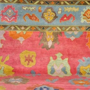 Large Pink Oushak Rug | Hand knotted Turkish Wool Area Rug | Boho Vintage Style Carpet | Soft Pastel Oriental Rug | Living Room Decor