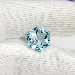 Sky Blue Topaz Gemstone, 12.50x12.50mm Hexagon Fantasy Cut, 7 Ct ( Lab Created ).