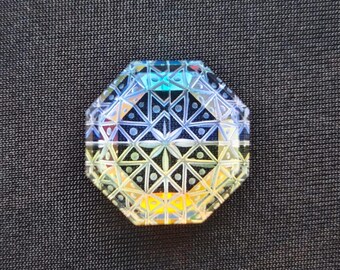 Handcarved Rainbow Mystic Topaz Gemstone, Octagon shap Fantasy Cut, 15.50Ct.
