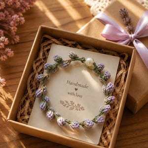 Lavendel Armband Häkelanleitung PDF | Cottagecore Blumenschmuck Anleitung | Handgemachtes romantisches Handgelenk Accessoire DIY Geschenk für sie