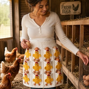 Chicken Egg Gathering Apron Crochet Pattern PDF | Granny Square Egg Collecting Apron | Cottagecore Farmhouse Chicken Pocket Apron