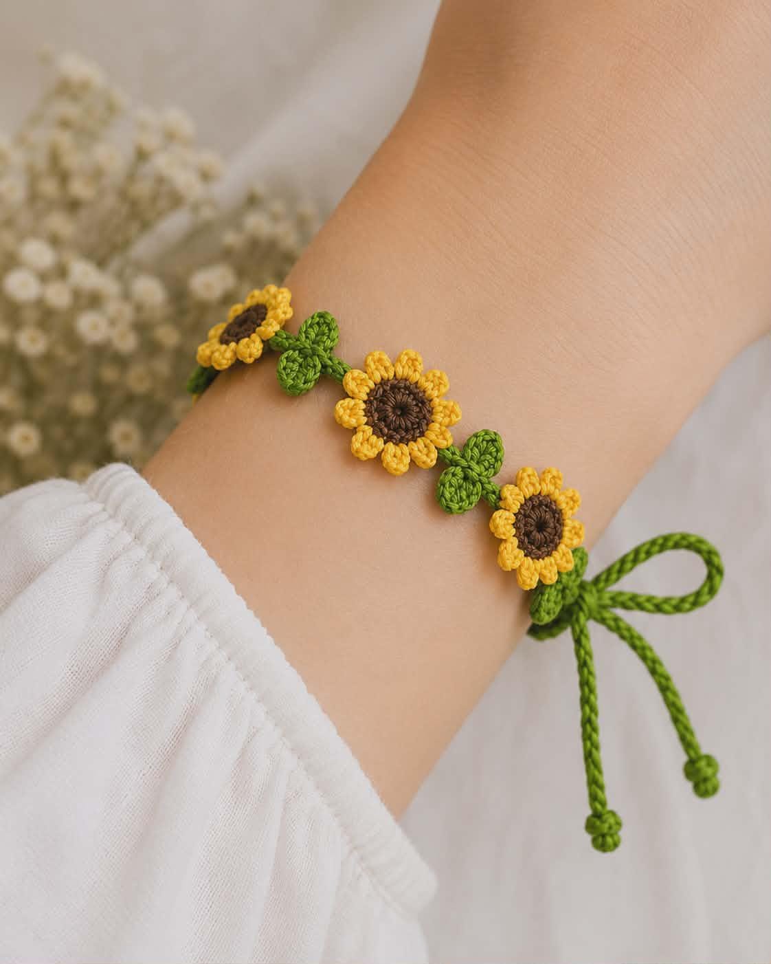 Sunflower Bracelet Beginner Crochet Jewelry Tutorial