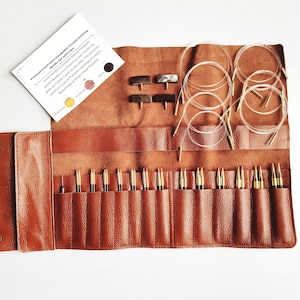 Wool and wood  Interchangeable  Knitting Needles set with Swivel Cord 5&quot; Tips. | Olive wood| Ebony Needles Set.