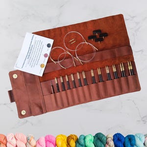 Wool and wood  Rosewood Interchangeable  Knitting Needles set with Swivel Cord 5&quot; Tips. | Olive wood| Ebony Needles Set.
