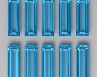 AAA+++ Quality Lab Grown Blue Topaz Rectangle Shape Emerald Cut Calibrated Wholesale Loose Gemstone - 5x10 - 12x50 MM All Size Available