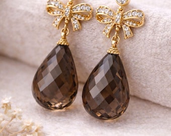 Beautiful Smoky Quartz Earring, 925 Sterling Silver Earring, Handcraft Teardrop Dangle Earrings, Minimalist Jewelry, Anniversary Gifts
