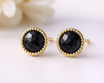 Initial Black Onyx Stud Earrings | 925 Sterling Silver Earring | Round Bezel Set Stud Earrings | Minimalist Jewelry | Woman Jewelry For Love